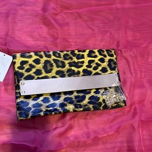 Leopard Clutch bag with clip on hand straps